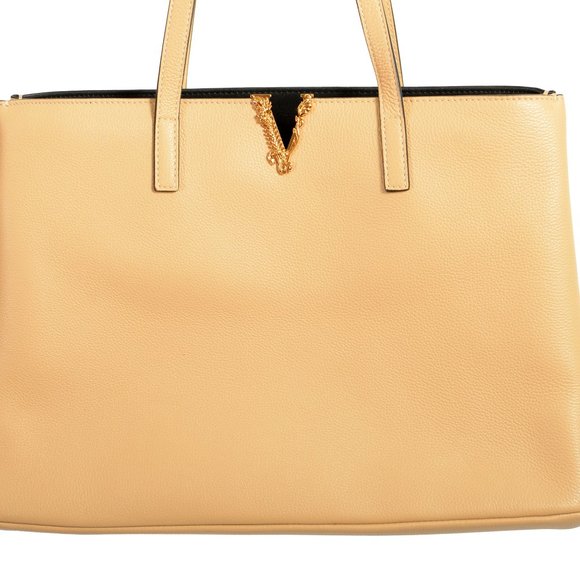 Versace Women's 100% Textured Leather V-Logo Tote Handbag Shoulder Bag - Picture 2 of 10